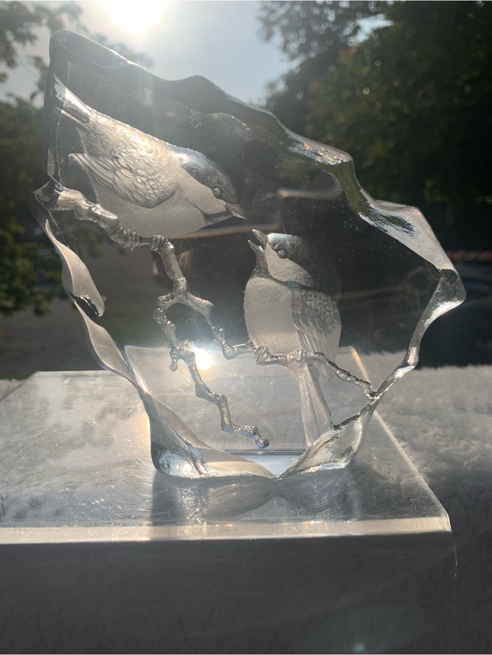 CARVED ⭐️ Glass Bird HEAVY 8” Tall Decorative Home Art